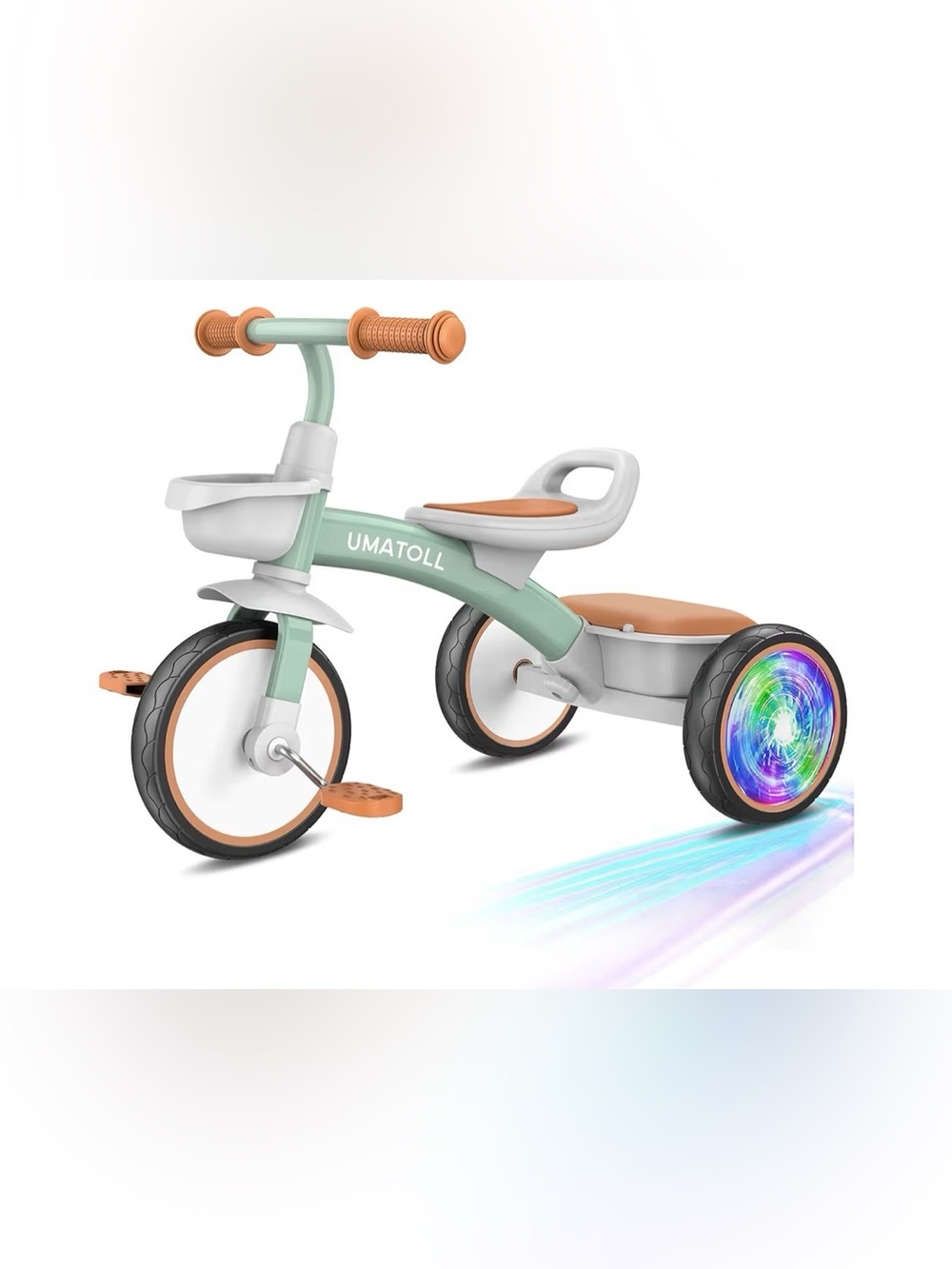 Mint & Tan Kids Tricycle with Light-Up Wheel